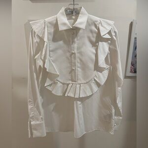 Valentino White Ruffled Button Down Shirt